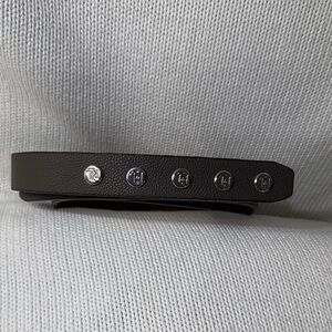 Ralph Lauren ChocolateGrey Belt with Logo Silver Snaps 42”